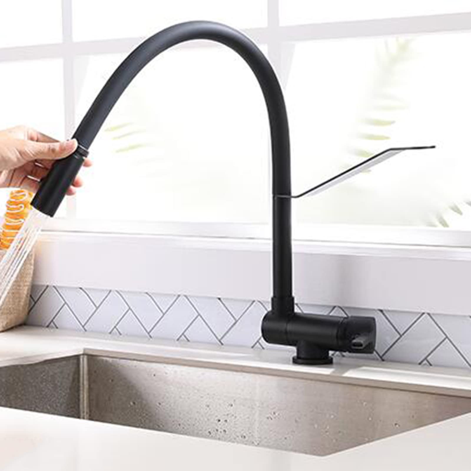 Mitigeur Cuisine Rabattable sous Fenetre, Robinetterie de Cuisine Pliable Pivotant Laiton Multifonction Robinet de Cuisine sous Fenetre-Noir