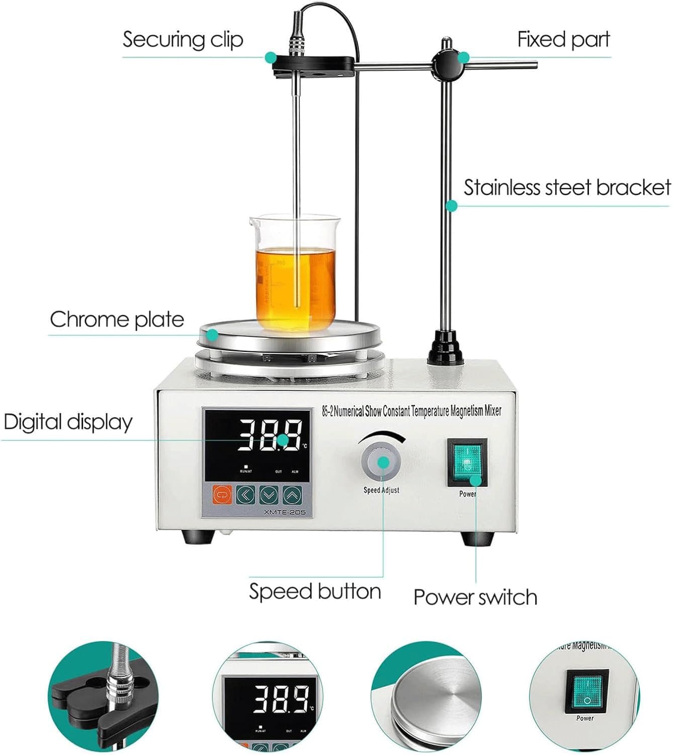 Agitador Magnético - Agitador Magnético Con Calefacción Y Pantalla Digital, 1500 RPM, Varilla De Agitación De PTFE | Para Uso En Laboratorio, Química Y Medicina