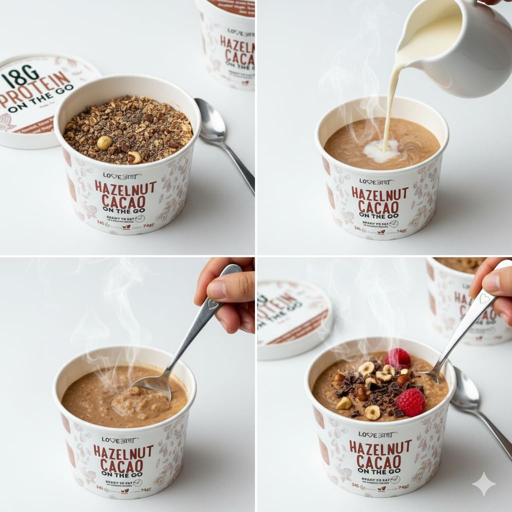 LoveArth 18g High Protein Oat Cups | Hazelnut Cacao & Almond Coconut Ready to Eat Breakfast in 3 Minutes | Overnight Oats | Vegan, Clean Label, No Artificial Flavour or Colour or Sugar | Pack of 2 Cups 2