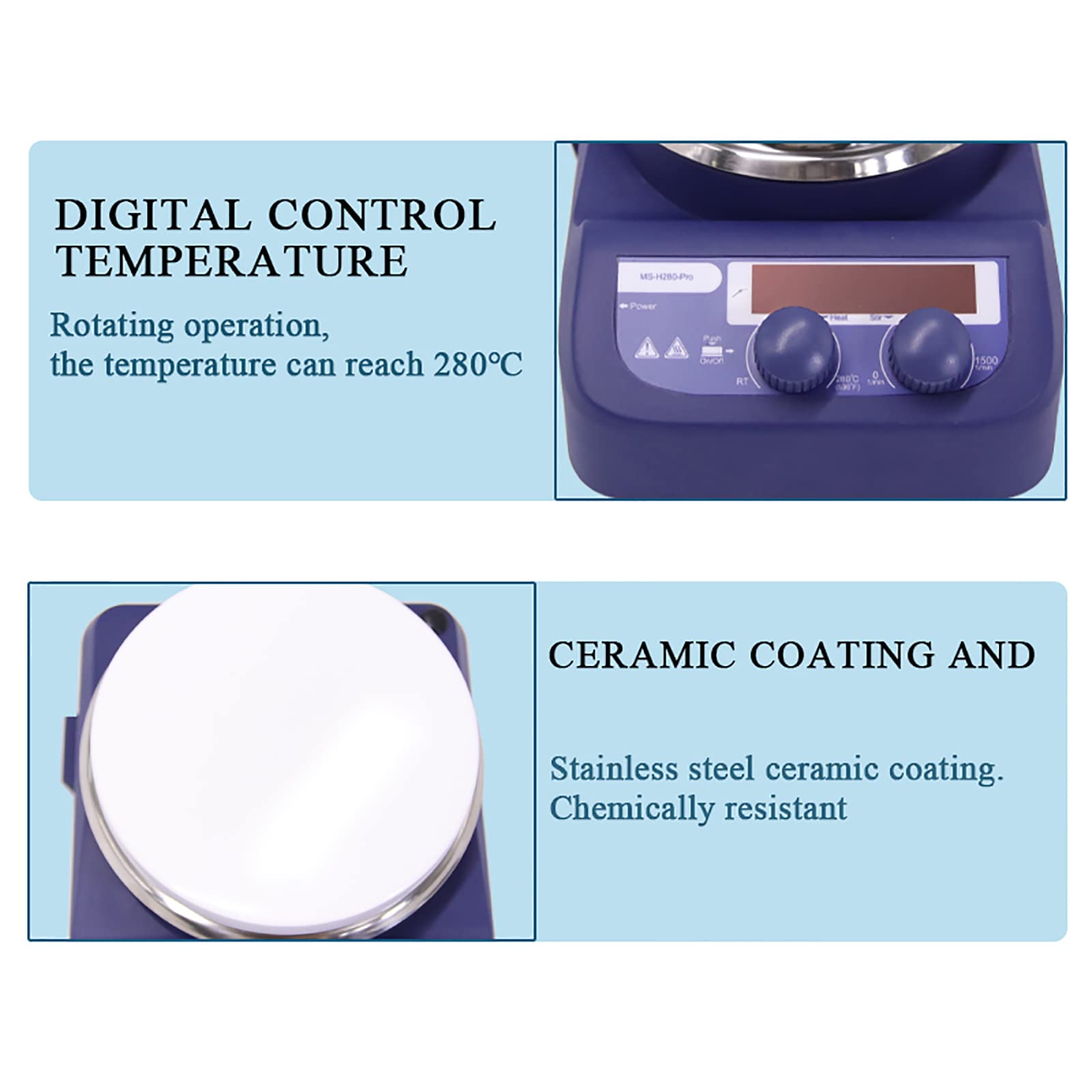 Agitador magnético Mezclador magnético Agitador con Pantalla Digital, Agitador magnético con calefacción con Pantalla LED, sonda de Temperatura y Soporte, 100-1500 RPM, Capacidad máxima de a