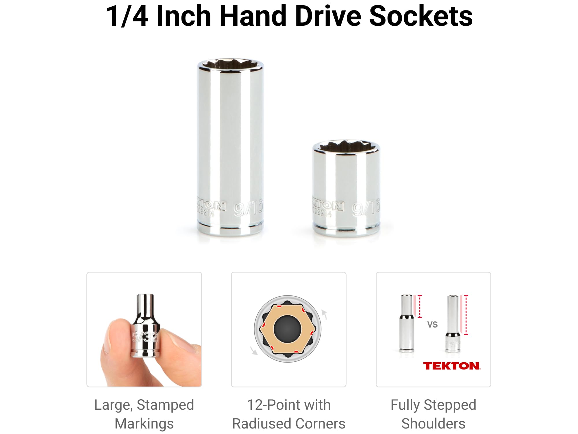 TEKTON 1/4 Inch Drive 12-Point Socket and Ratchet Set with Rails
