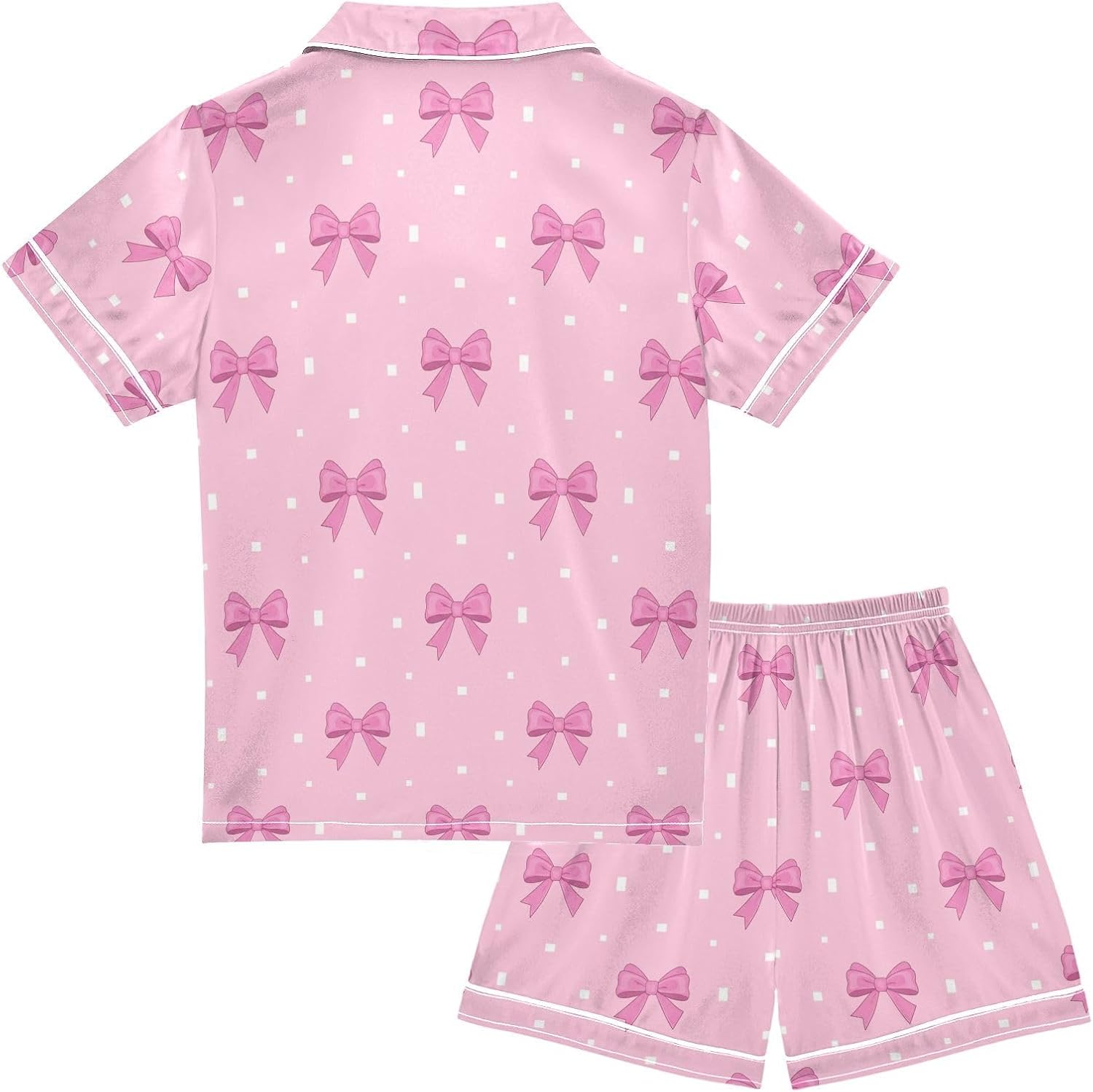 Pink Bow 2 Piece Pjs Set Purple Satin Pajamas Clothes for Daily Wears - Image 4