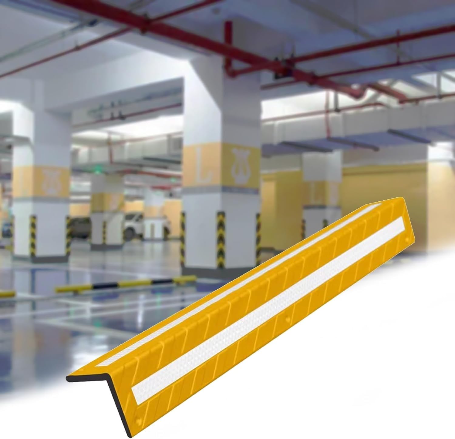 WDSOPK garage wall protector,wall corner protector, Reflective Corner Guards with Reflective Strips, L-Shaped Parking Garage Corner Guards,Red,8pcs,0.9cm (Yellow 37pcs)