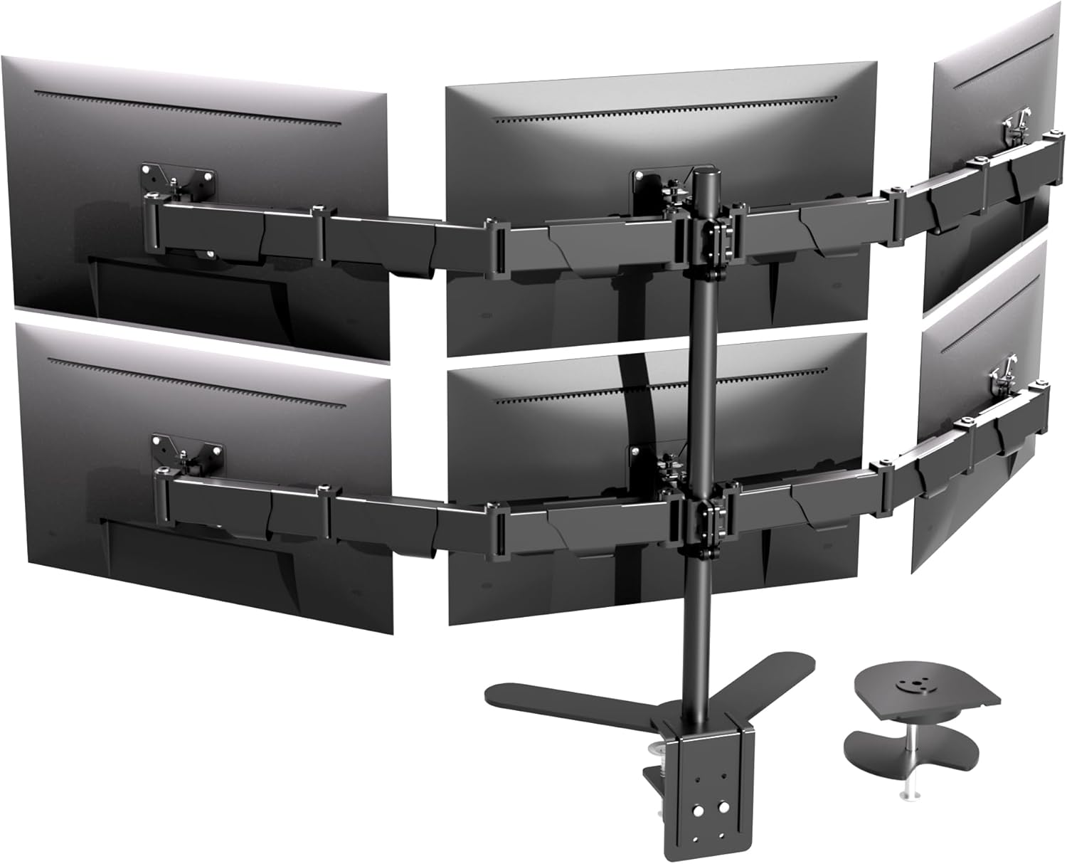 6 Monitor Mount Desk Arm Heavy-Duty Height Adjustable Monitor Stand, Swivel Arm with Clamp-On Base, Six Screen VESA Mount Fits Most LCD/LED Monitors 17-32 in HP6