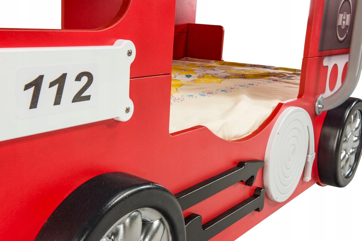 PLASTIKO | Letti a castello | Camion dei vigili del fuoco 116 x 150 x 207 cm | Confortevole | Funzionale | per Dormire | per due | Materasso e telaio Incluso | Perfetto per una piccola stanza