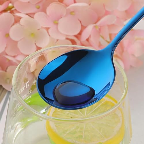 Miniatura 3 de 4 cucharas de sopa redondas de acero inoxidable, cucharas de caldo de cabeza redonda de 6.88 pulgadas, cuchara coreana de acero inoxidable pesado,