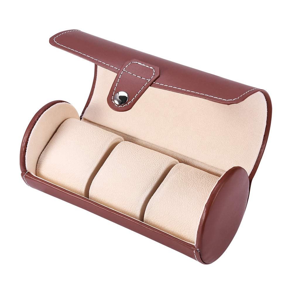 AYNEFY Watch organiser case, watch organiser case, watch box 3 slot watch box, travel PU leather roll case, jewellery storage collector organiser (brown)