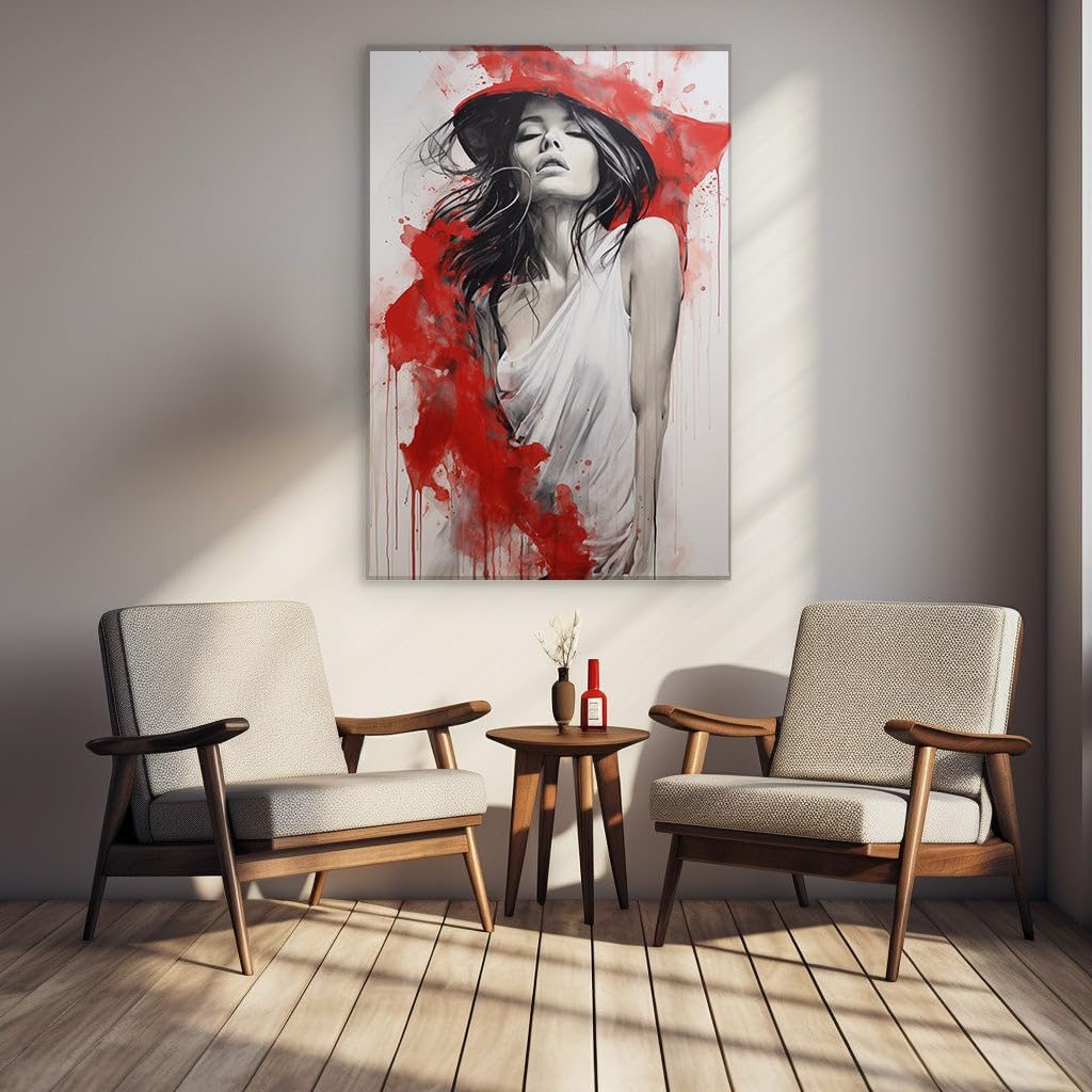 Canvas for Living room. Serenity in Brushstrokes: A Woman's Tranquil Repose Against a Vivid Tapestry, 27 x 18 inch Canvas Wall Art - Contemporary Masterpieces - Zen Wall Decor - 69x46 cm (27x18 inch)