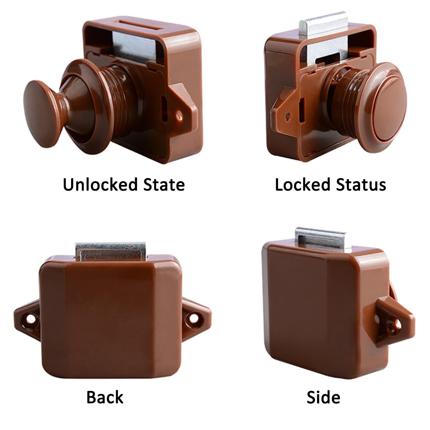 2 Pezzi Chiusura a Pulsante, Pulsante Per Serratura Armadio, Push Lock, Serratura a Pulsante per Porta, Senza Chiave Apparire Chiusura Della Porta a Pulsante, Per Armadio, Camper, Yacht (Marrone)