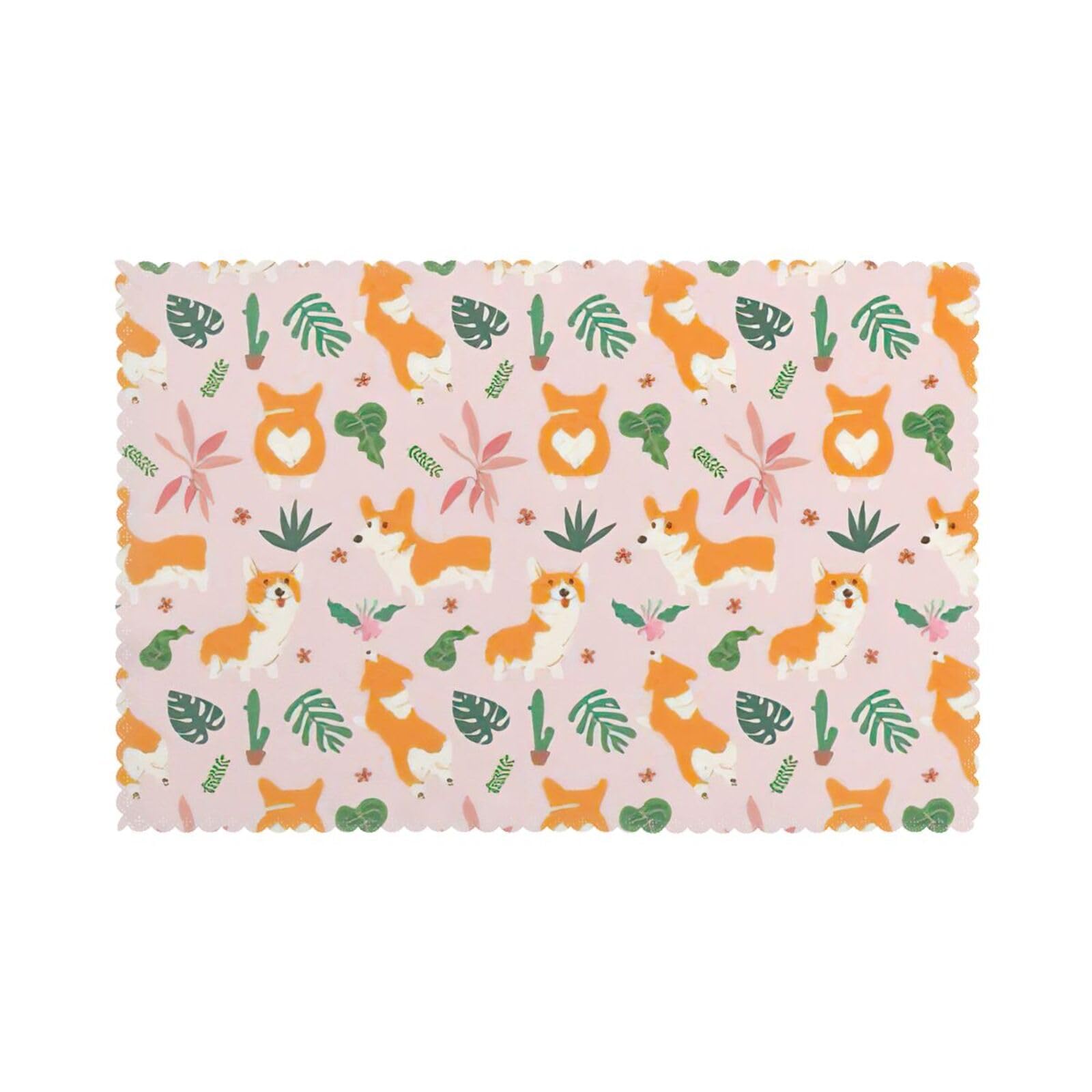 Small Size Corgi Print Placemats for Dining Table Set of 6 12x18 Inch Table Mats for Party Kitchen Dining.
