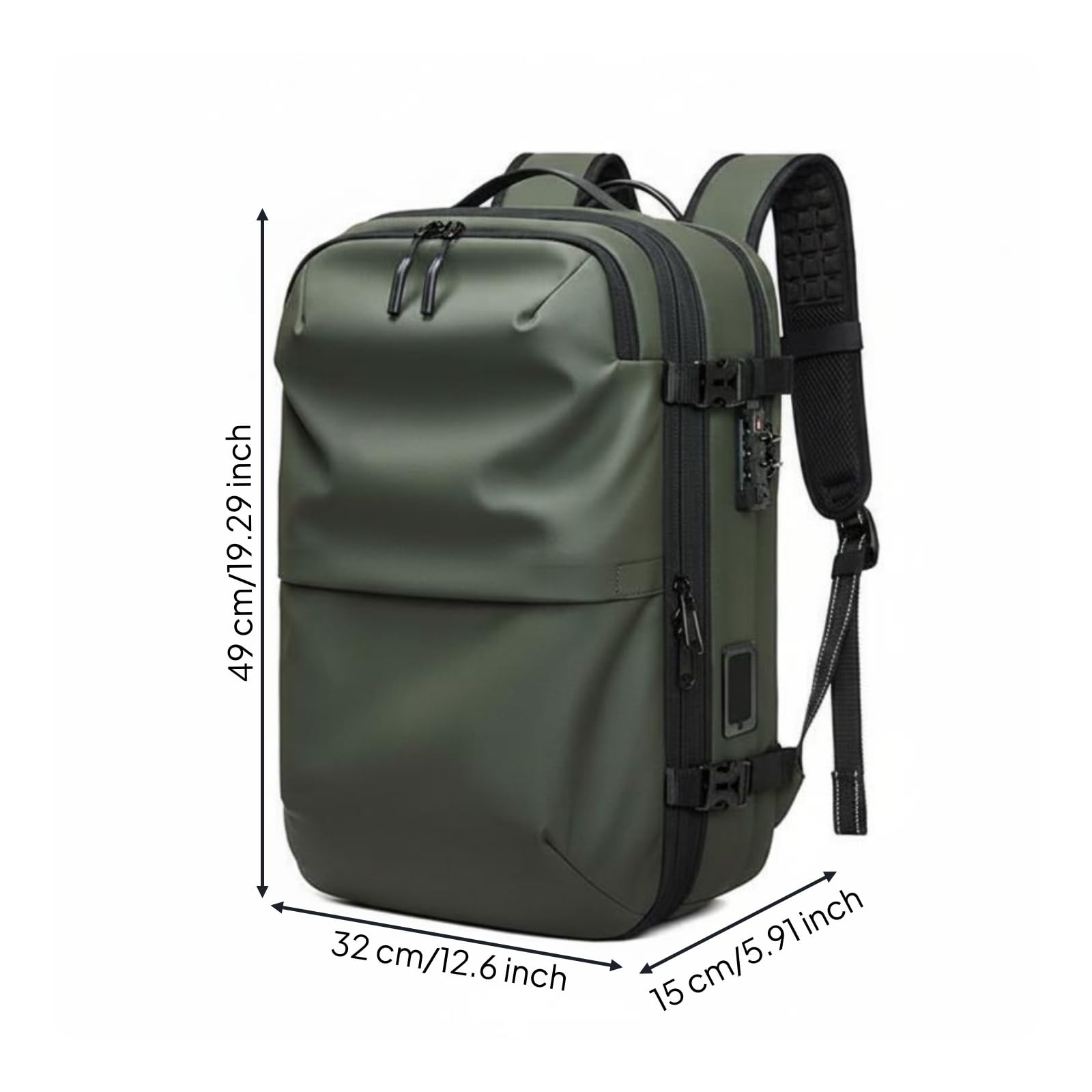 Qianly Mochila de Compresión Al Vacío Gran Capacidad Mochila con Bomba de Vacío Carga Lateral Equipaje Personal para Trabajo, Verde, color to 1, 19 Pulgadas