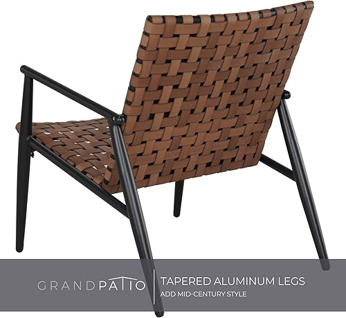Miniatura 7 de Grand patio Juego de 2 sillas de conversación para exteriores de la serie Aksel para todo tipo de clima, sillas de mimbre con aspecto de cuero, con