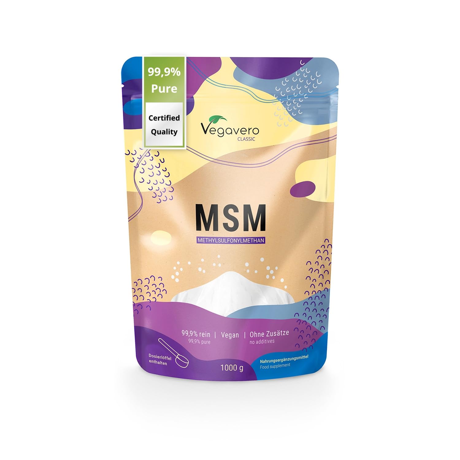 Pure MSM Powder 1 kg | Bag | Distilled Organic Sulphur | NO Additives & Non GMO | Lab-Tested | 1000 g Per Day | Vegan