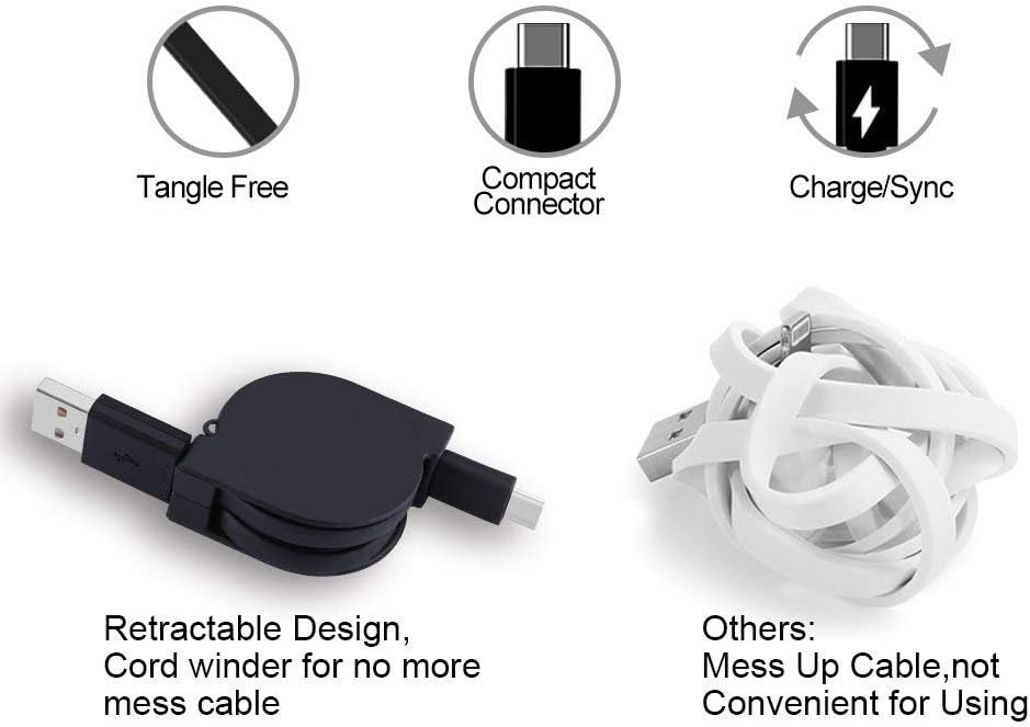 Retractable USB Type C Cable Type C Charger USB C to USB A Data Sync Charging Cord Note 8 Charger for Samsung Galaxy Note 9,S22 S9 S8 Plus,Google Pixel 6 5 2XL,LG G5 G7 V35 ThinQ,V30,ZTE Blade Z Max X