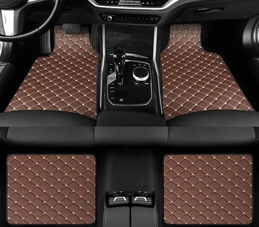 Car Floor Mats for Jeep Compass 2017 2018 2019-2022 2023 2024 Accessories, Waterproof Non-Slip Leather Carpet Cover Front Rear Set Floor Mats Carpets Protection,Brown