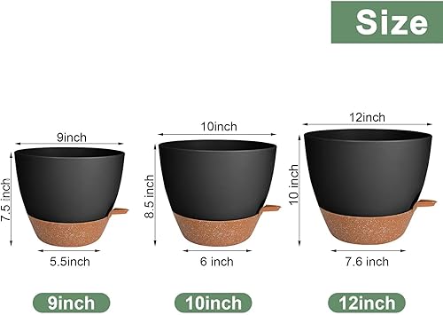 Miniatura 61 de Macetas de interior de 7/6.5/6/5.5/5 pulgadas con riego automático para plantas de interior con orificio de drenaje, macetas de plástico para Verde