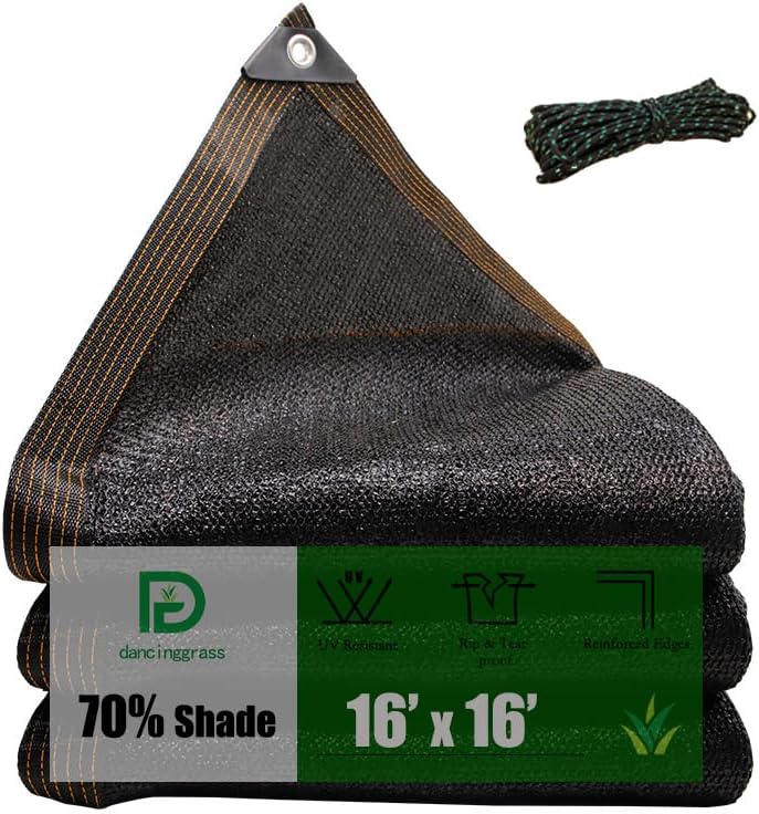 16x16 FT Heavy-Duty 70% HDPE Shade Cloth Tarp Shade Net - Reinforced Mesh Sunblock Cover for Dog Kennels, Greenhouses & Patios, Durable UV Protection with Rustproof Grommets, Chicken Coop