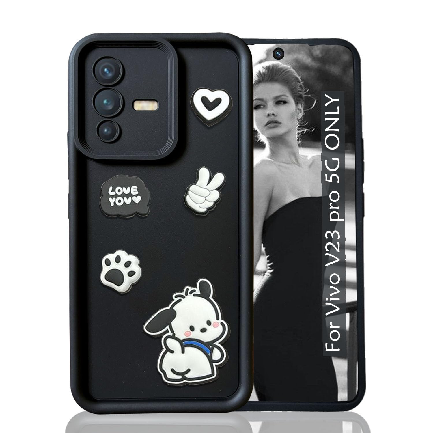 KC Back Cover for Vivo V23 Pro 5G - 3D Cute Cartoon Characters and Puppy Shockproof Soft Bumper Silicone Case New Camera Protection (Black) (B0D8TJ442P) Amazon Price History, Amazon Price Tracker