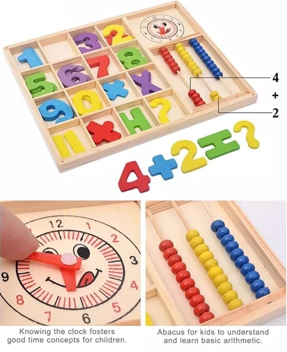 Smoneo Wooden Computation Study Box for Kids Abacus, Clock, Number Blocks & Marker Educational Puzzle Toy for Home Learning & Math Practice (Random Color) 2
