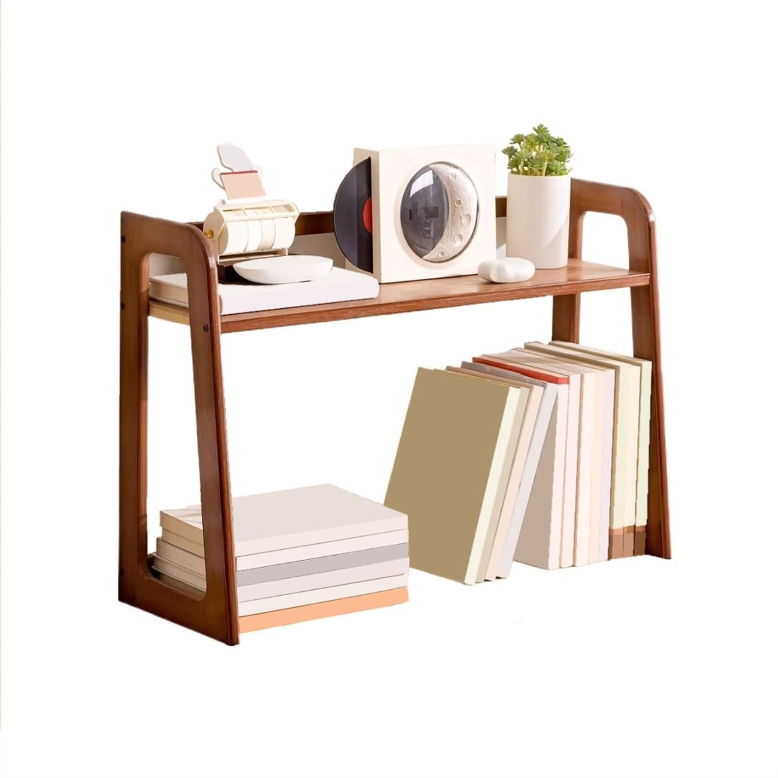 Zhaoj24-05 Bookcase Trapezoid Open Desk Bookshelf Home Double Layer Organizer Rack Simple Style