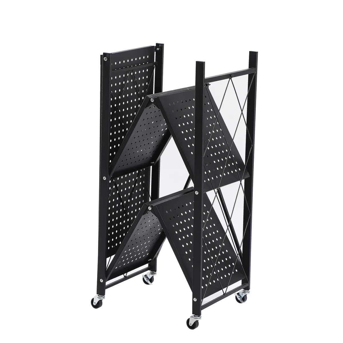 J&V TEXTILES Scaffale pieghevole con ruote, scaffale pieghevole in metallo, per libri, cucina, dispensa e armadio, decorazione per ufficio (3 livelli)