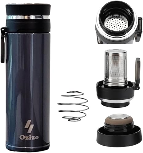 Termo de té con infusor, termo de acero inoxidable de 18 onzas con aislamiento de doble pared Ozizo Flask con tapa a prueba de fugas