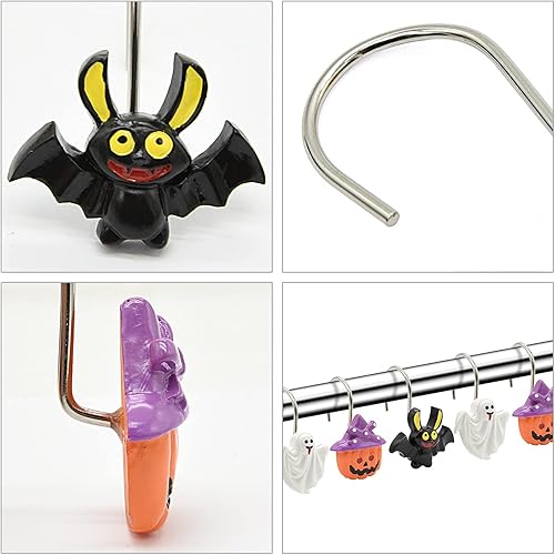 Vista 2 de Shower Curtain Hooks, Halloween Decorative Shower Curtain Rings, 12PCS Rust Resistant Metal Shower Hooks for Bathroom, Glide Shower Rings for Shower
