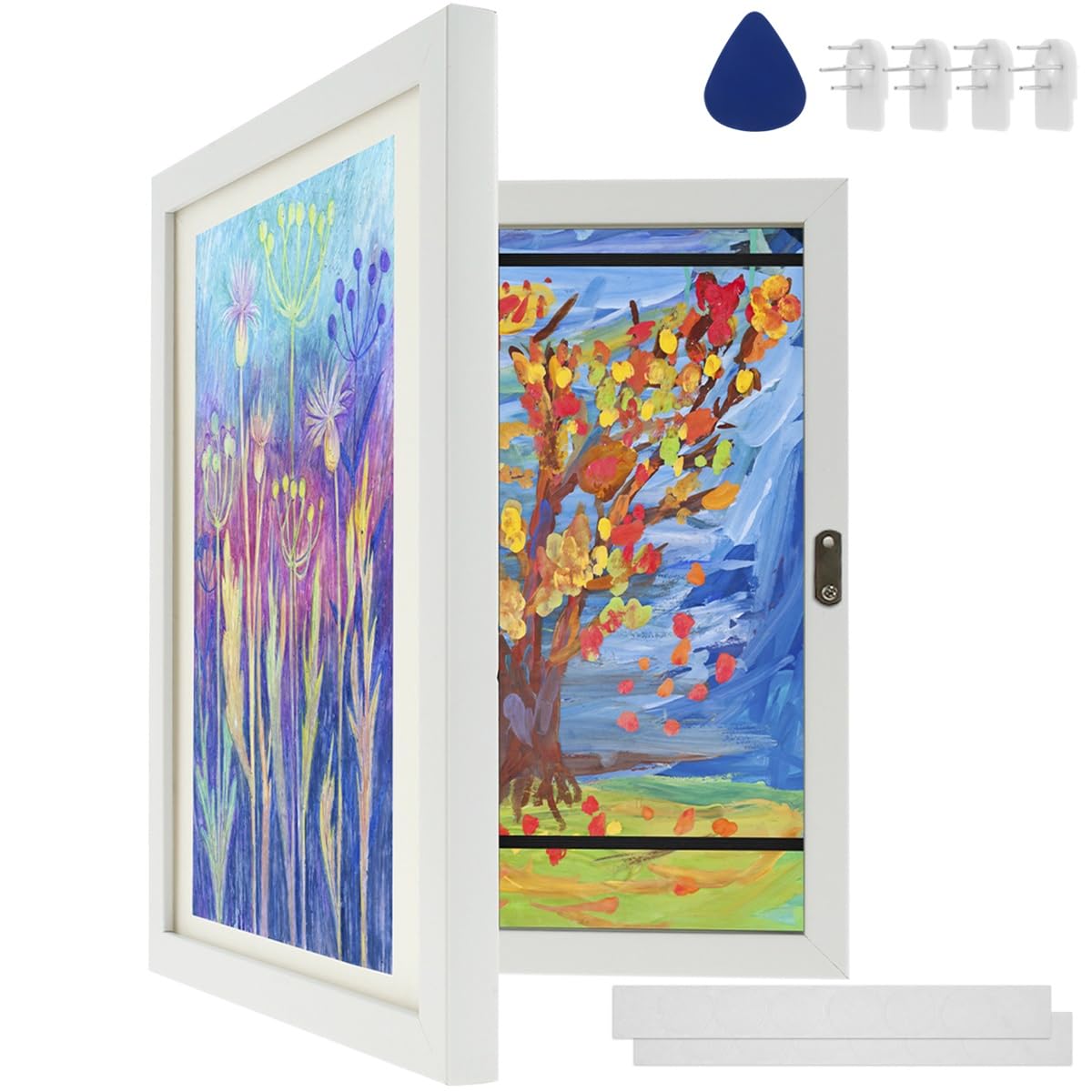 Kids Art Frames Front Opening A4, Kids Artwork Frames Changeable, Kids Artwork Display Frame Hold up to 150 Artworks, Children Art Project Frame for Crafts, Children Drawing, Hanging Art, Portfolio (White)