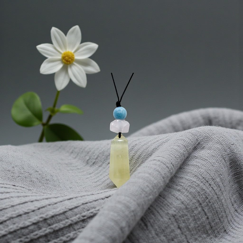 Natural Citrine Rose Quartz Aquamarine Crystal Necklace - Healing Crystal Point Pendant for Women Men - Adjustable Leather Cord 30", Reiki Spiritual Jewelry, Chakra Stones Gift for Wellness and Abundance