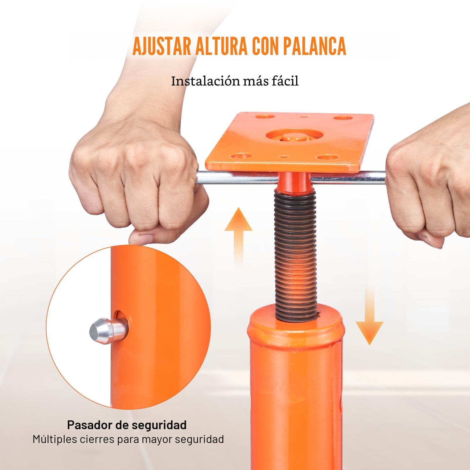 VEVOR Gato de Piso para Casa con Viga de Soporte Ajustable - Altura 134,62-236,22 cm, Capacidad Máxima 8164,66 kg - Gato Telescópico de Acero para Soporte Temporal