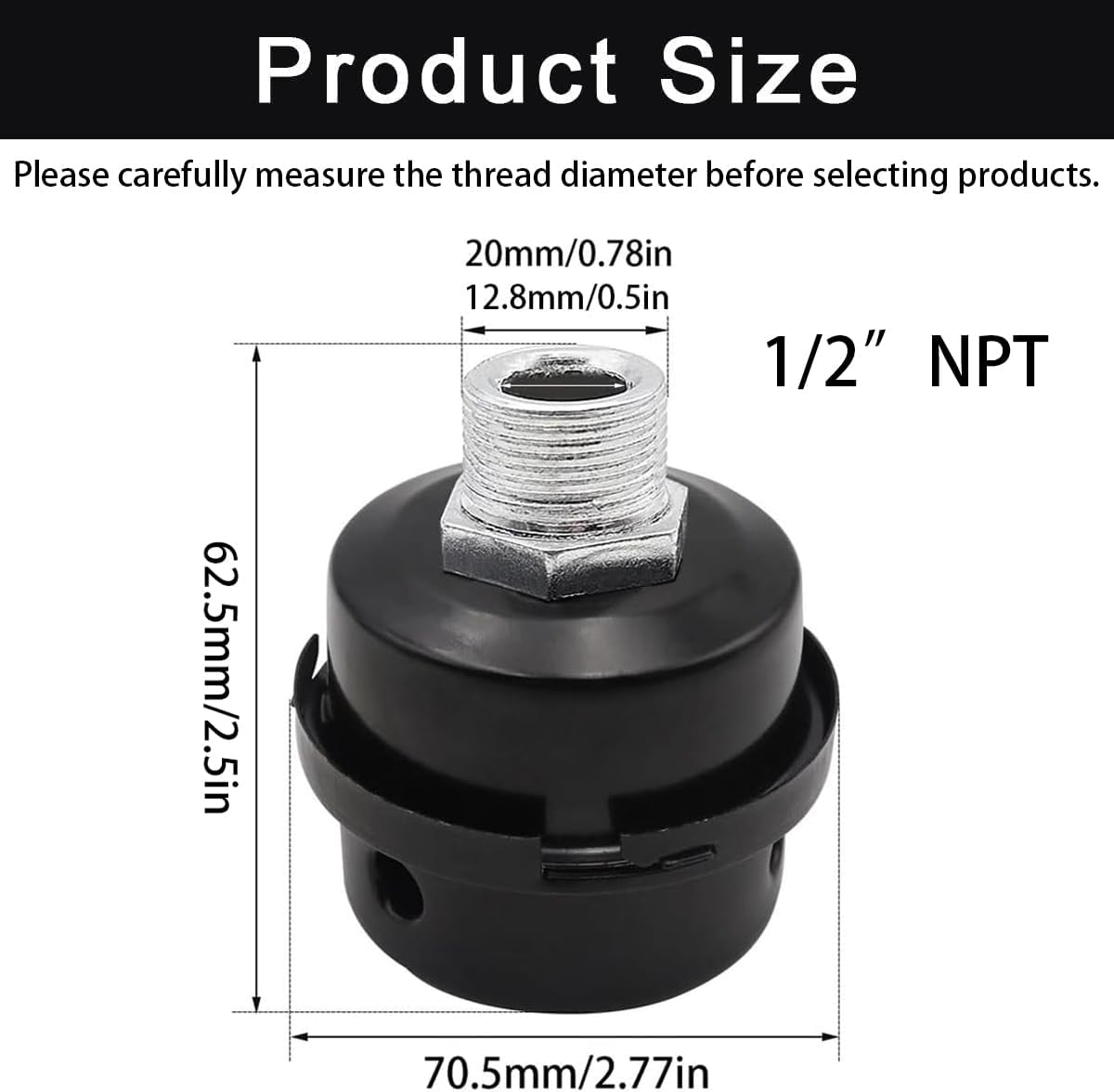 2pcs 1/2" Thread Air Compressor Silencer,Air Compressor Intake Filter Sound Muffler Accessories 20mm for generators,blowers, exhaust ports