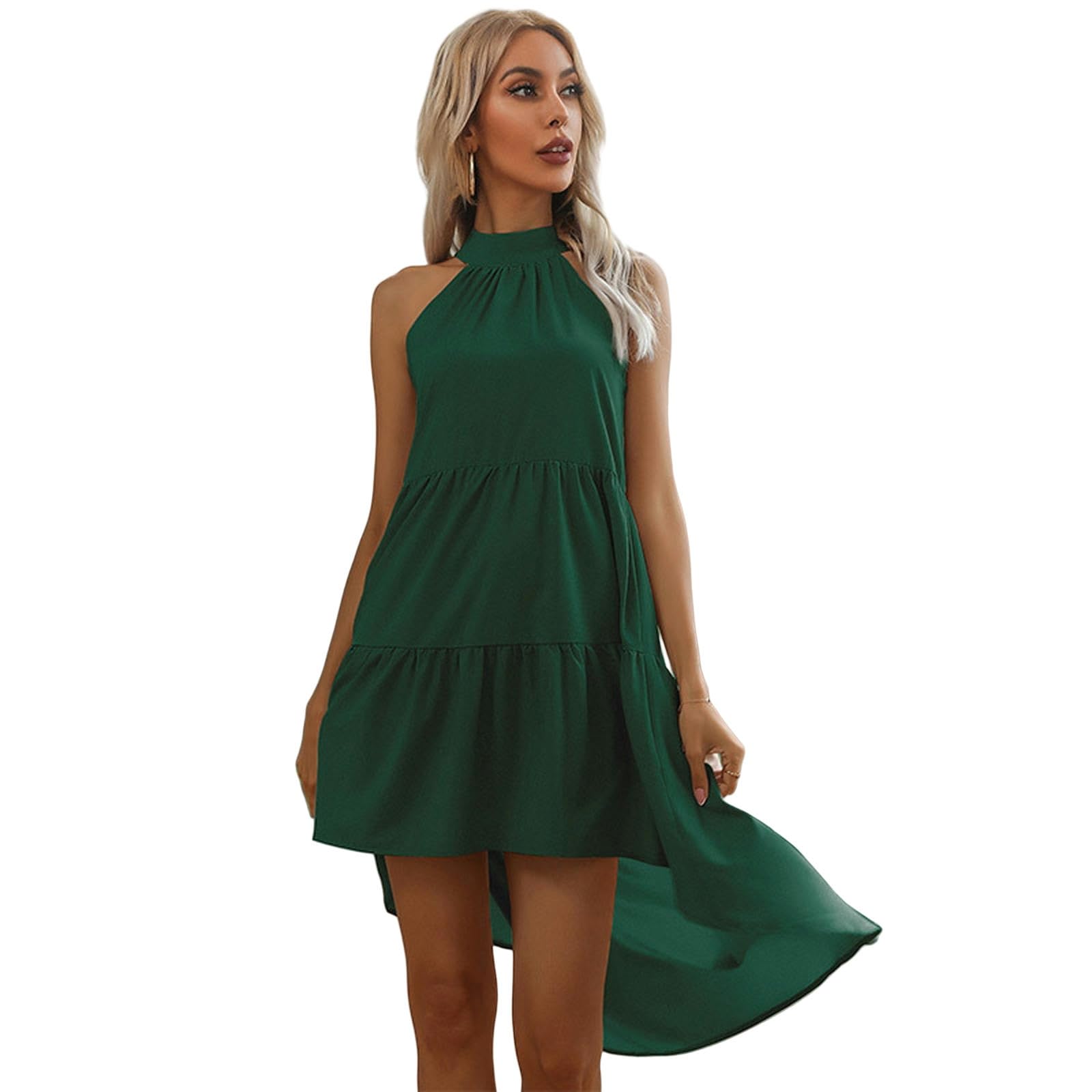 Vestidos de verano para mujer, vestido de cuello halter, vestido sin mangas, vestido de verano con cuello redondo, vestido de tirantes YYEFNMAZ