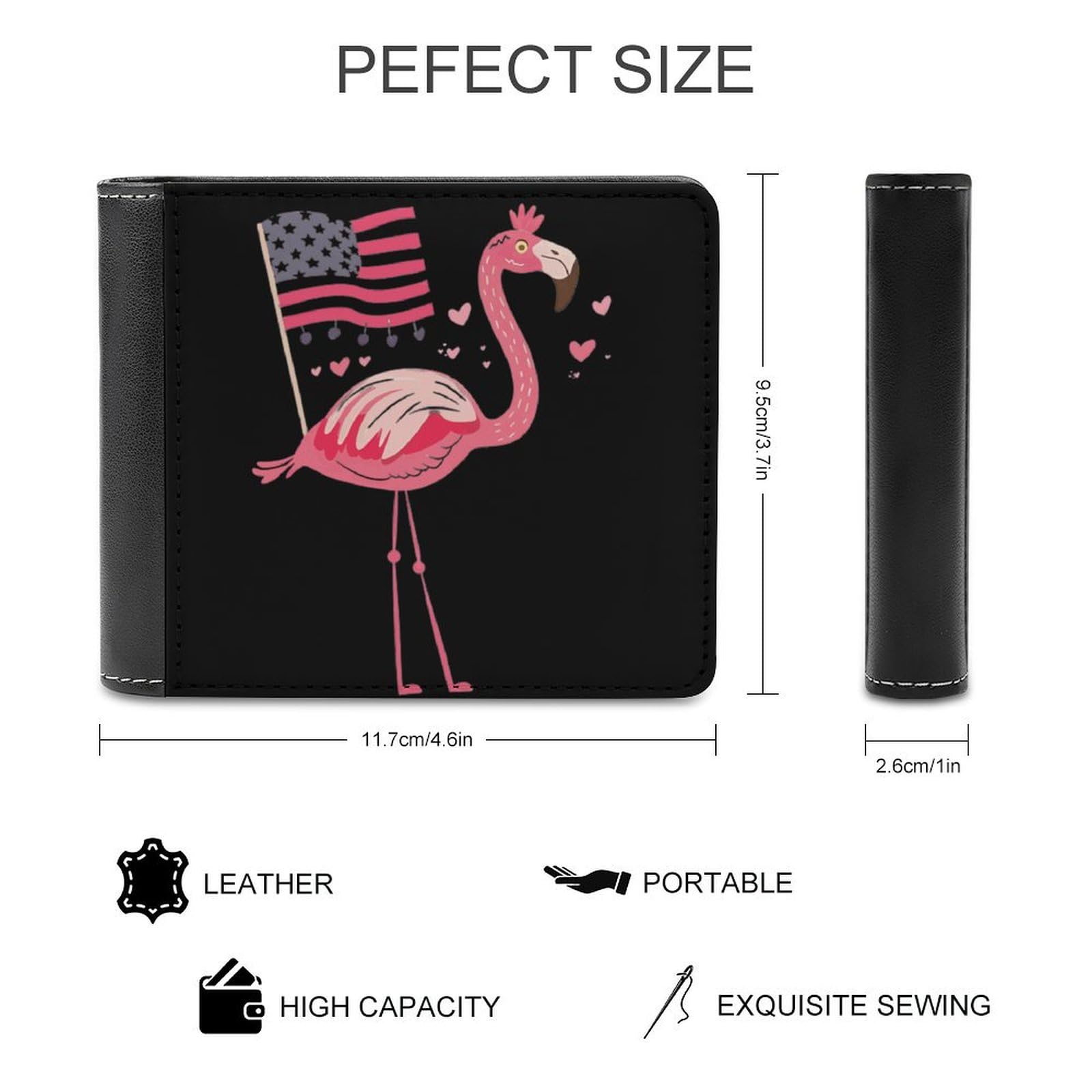 Cute Flamingo U.S. Flag Funny Billfold Wallet Credit Card Holder Slim Passcase Pouch Purse for Men Women