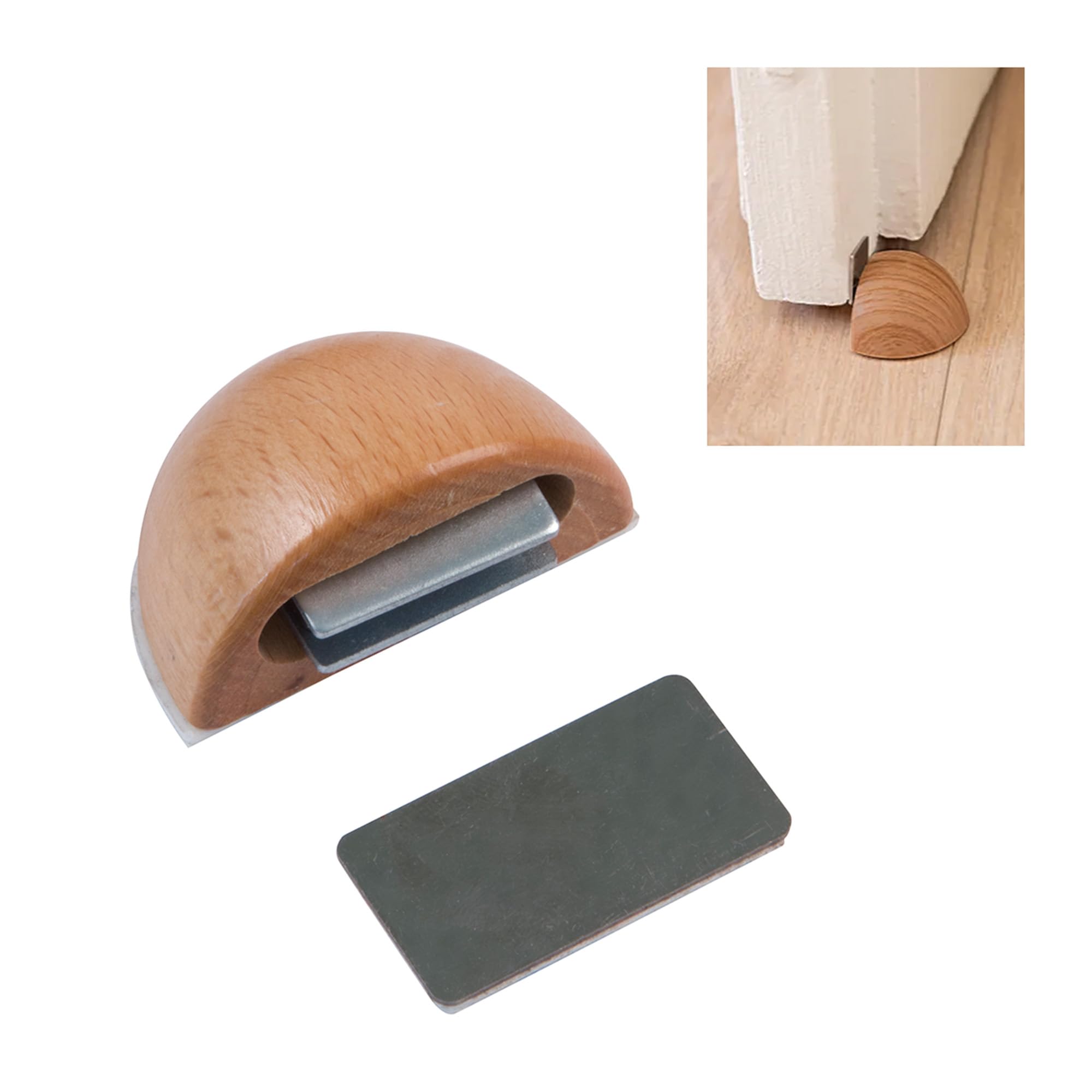Amig Beech - Adhesive Magnetic Stop For Passage Doors - 48 X 25 Mm - Model 407 - Wood Finish - Floor Fixing - Easy Installation