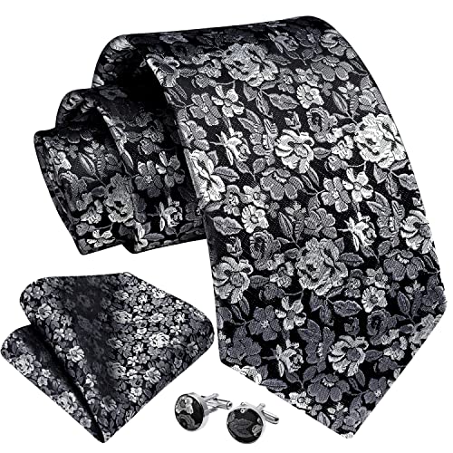 Image of Enlision Ties for Men Floral Tie Handkerchief Cufflinks Set Formal Flower Classic Mens Necktie & Pocket Square Wedding
