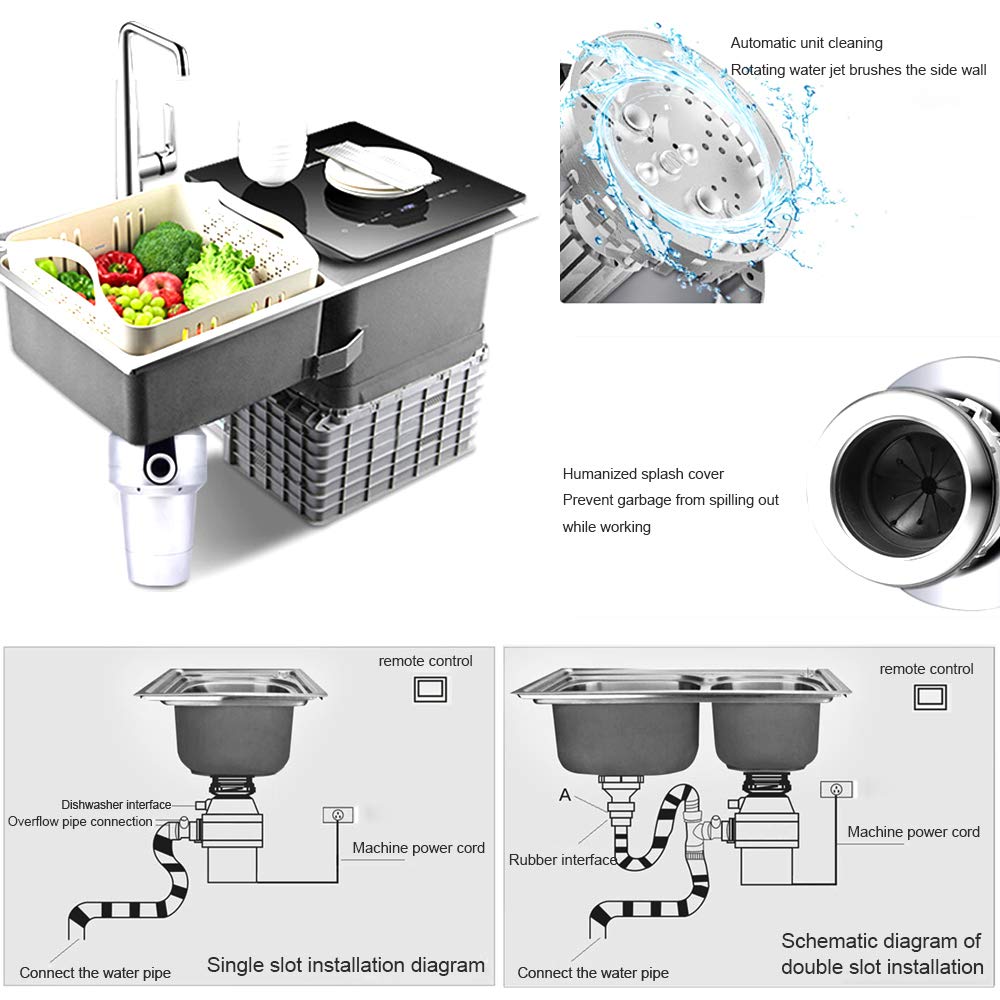 Topchances Disposer Máquina de eliminación de cocina para el hogar, agua de cocina universal mute fregadero triturador de basura, eficaz 560 W 3500 R MIN 1.2 L Disposer de residuos de alimentos