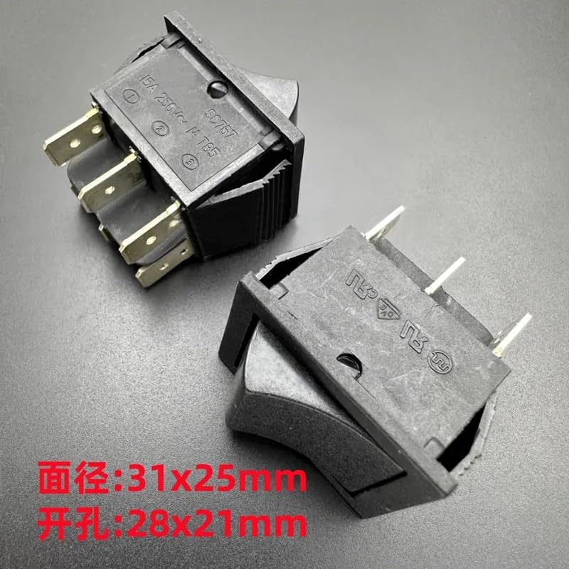 5pc SC767 Boat-Shaped Switch 6-pin 2-Position Black 15A250VAC T85 Button KCD4 31 * 25mm Controls Switches