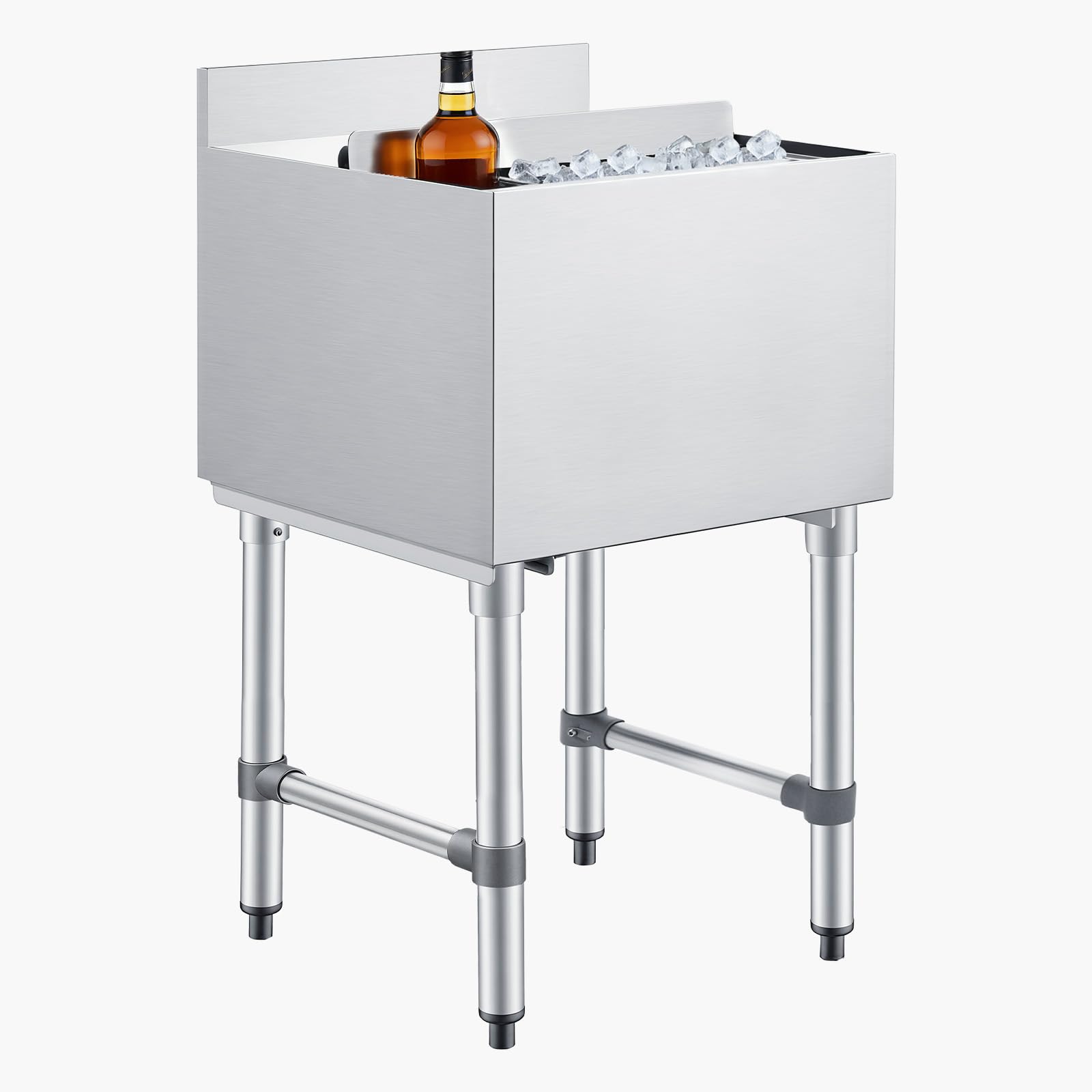 VEVOR Commercial Ice Bin,19 Inch Stainless Steel Ice Chest with Sliding Lid and Bottle Holders, Cooler Cart Cocktail Unit for Bar Restaurant Pub, NSF Certified