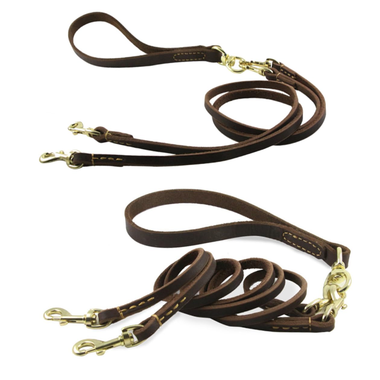DOITOOL Guinzaglio Design per Cani in Pelle Bovina Regolabile Doppio e Resistente per Passeggiate e Viaggi Cuccioli