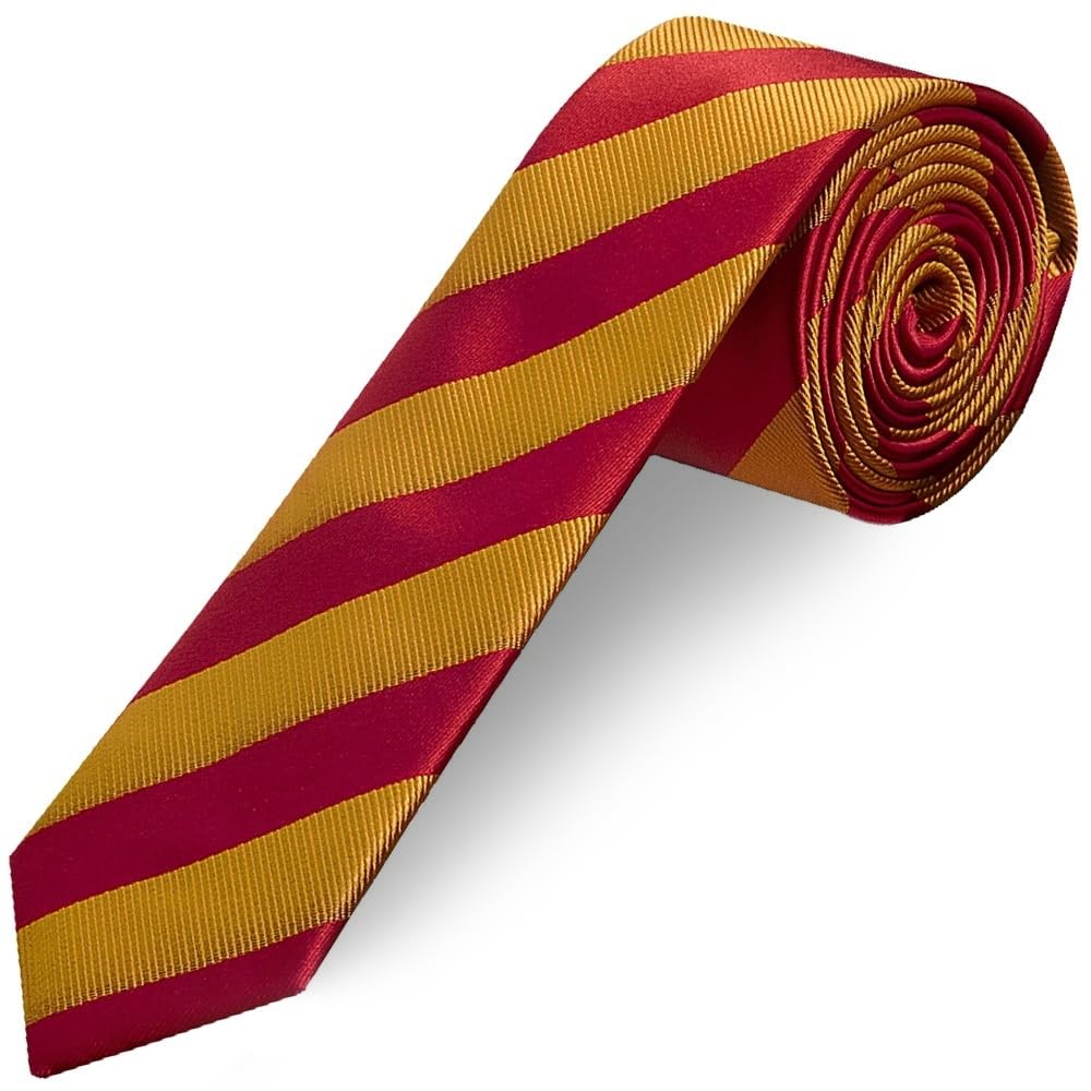 Ties R Us Men's Red And Gold Striped Skinny Tie