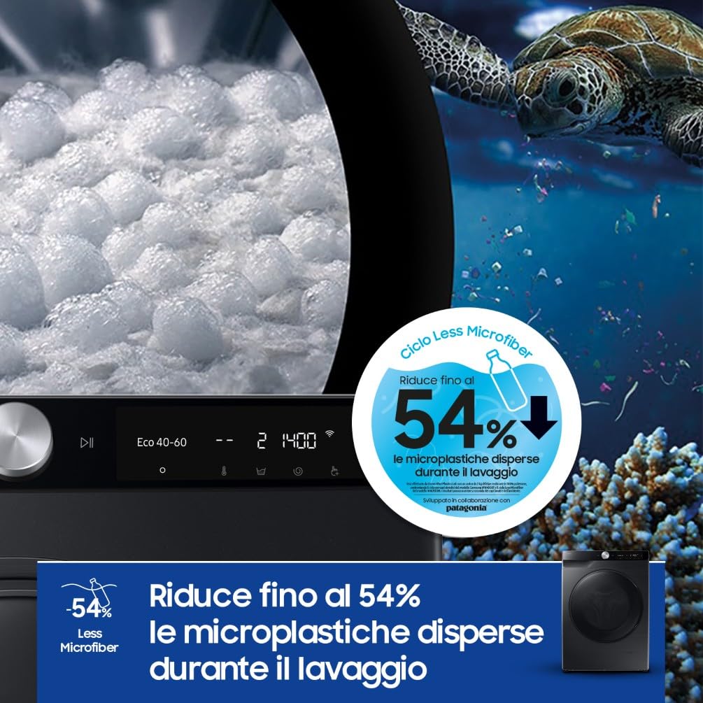 Samsung Lavasciuga Slim AI Control EcoDosatore WD90DG6G94BB, 9+5 kg, Wifi, Ecodosatore, AI Wash, Carica Frontale, 60L x 85H x 48P cm