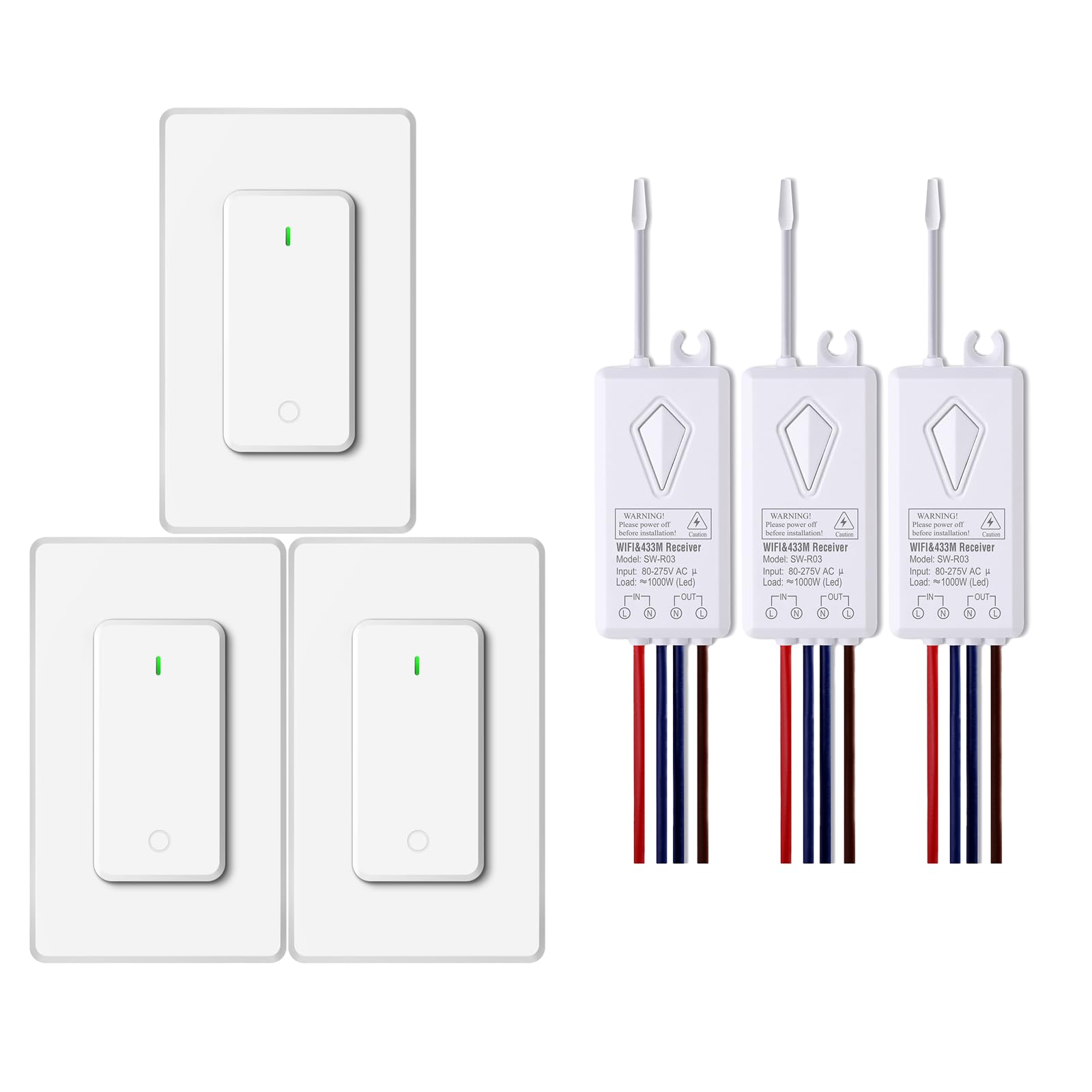 Smart Lichtschalter,NineLeaf 3PK Smart Funk Schalter und Empfänger,Fernbedienung für Lichtschalter,funktioniert mit Alexa und Google Assistant,IP66 wasserdicht, Sprachsteuerung