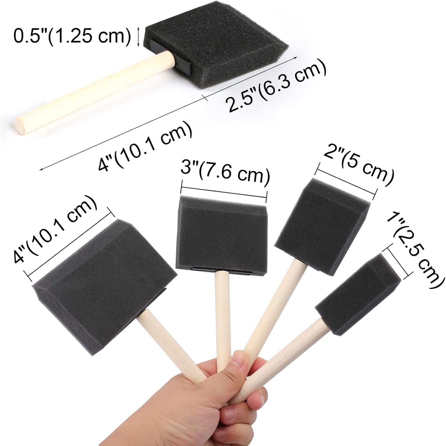 Tosnail 50 Pack 4 Different Size Foam Paint Brush with Wooden Handles for Acrylics, Stains, Varnishes, Crafts, Arts - 1 Inch, 2 Inch, 3 Inch, 4 Inch