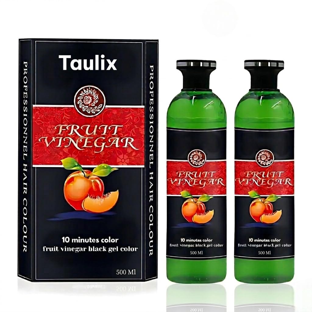 Taulix Fruit Vinegar Gel Hair Colour Natural Black | Ammonia Free | 10 Minute Hair Color | 100% Grey Coverage | Salon Professional Use | Men & Women (500ml x 2)