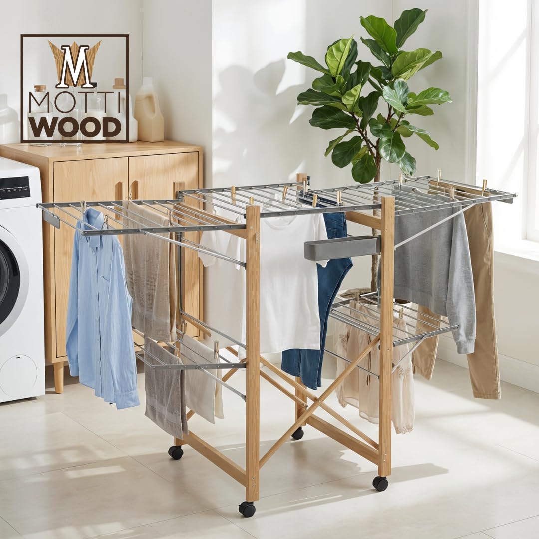 Séchoir à linge pliable XXL, 4 ailes latérales, maxi étendoir repliable et gain de place, 25 kg de linge, étendoir à linge intérieur et extérieur, 176 x 60 x 104 h cm, 4 roues pivotantes