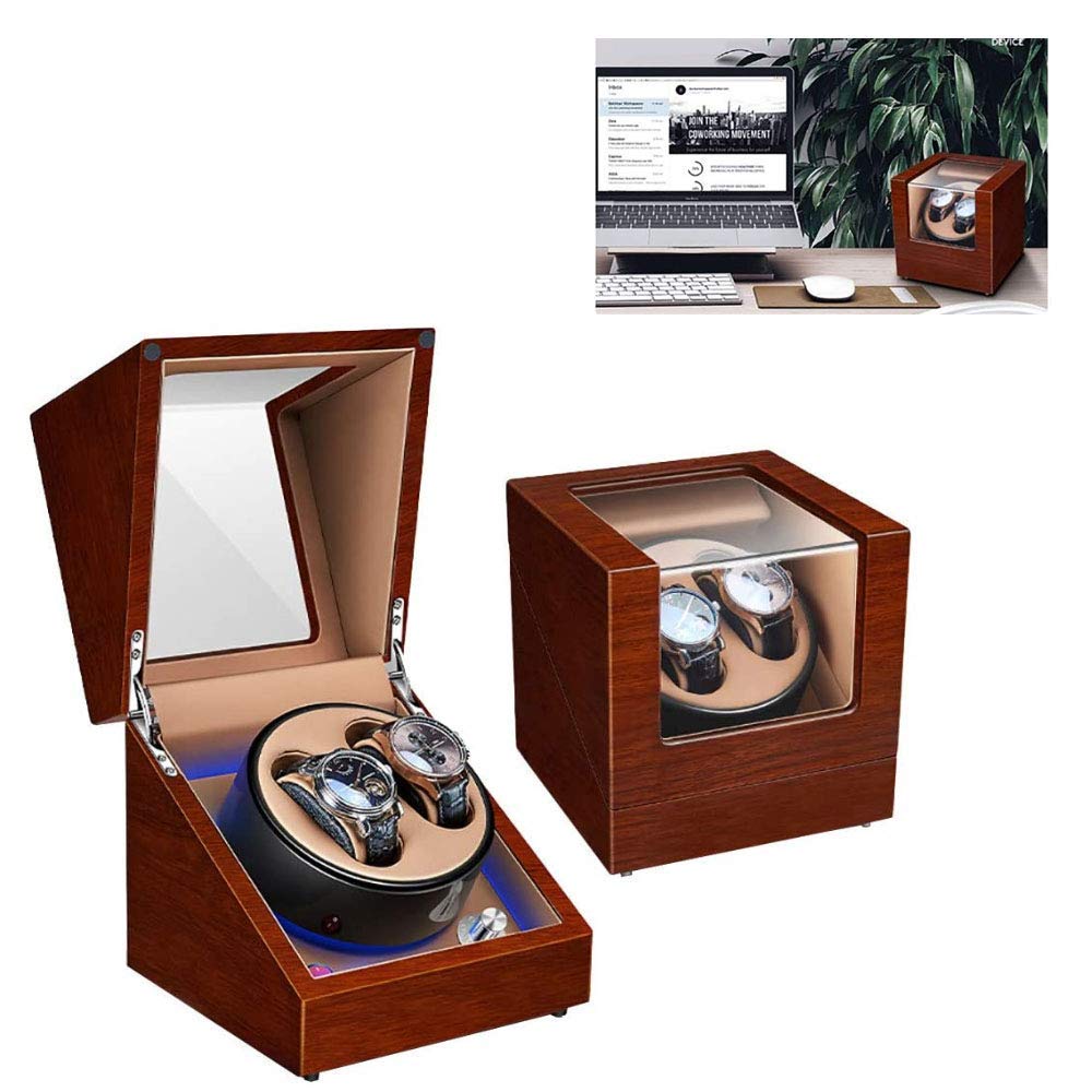 MYUYEE Watch Winder Watch Winders For 2 Watches Automatic Quiet Motor 5 Rotation Modes Box Wooden Led Lighting Double Automatic Watch Winder Watch Winder