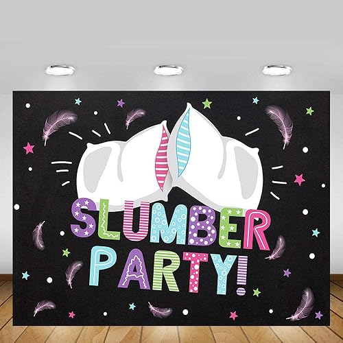 Miniatura 2 de Decoración de fiesta de cumpleaños de pijama, fondo de cabina de estudio fotográfico, colorido pijama para niñas, almohada de lucha contra fondo