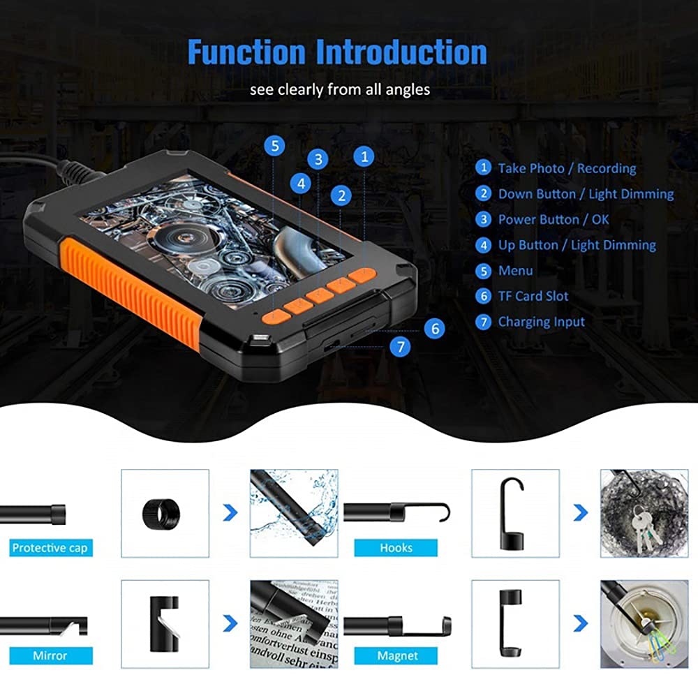 8mm 10M Industrial Endoscope – 1080P HD, 4.3" Screen, Borescope Inspection Snake Camera