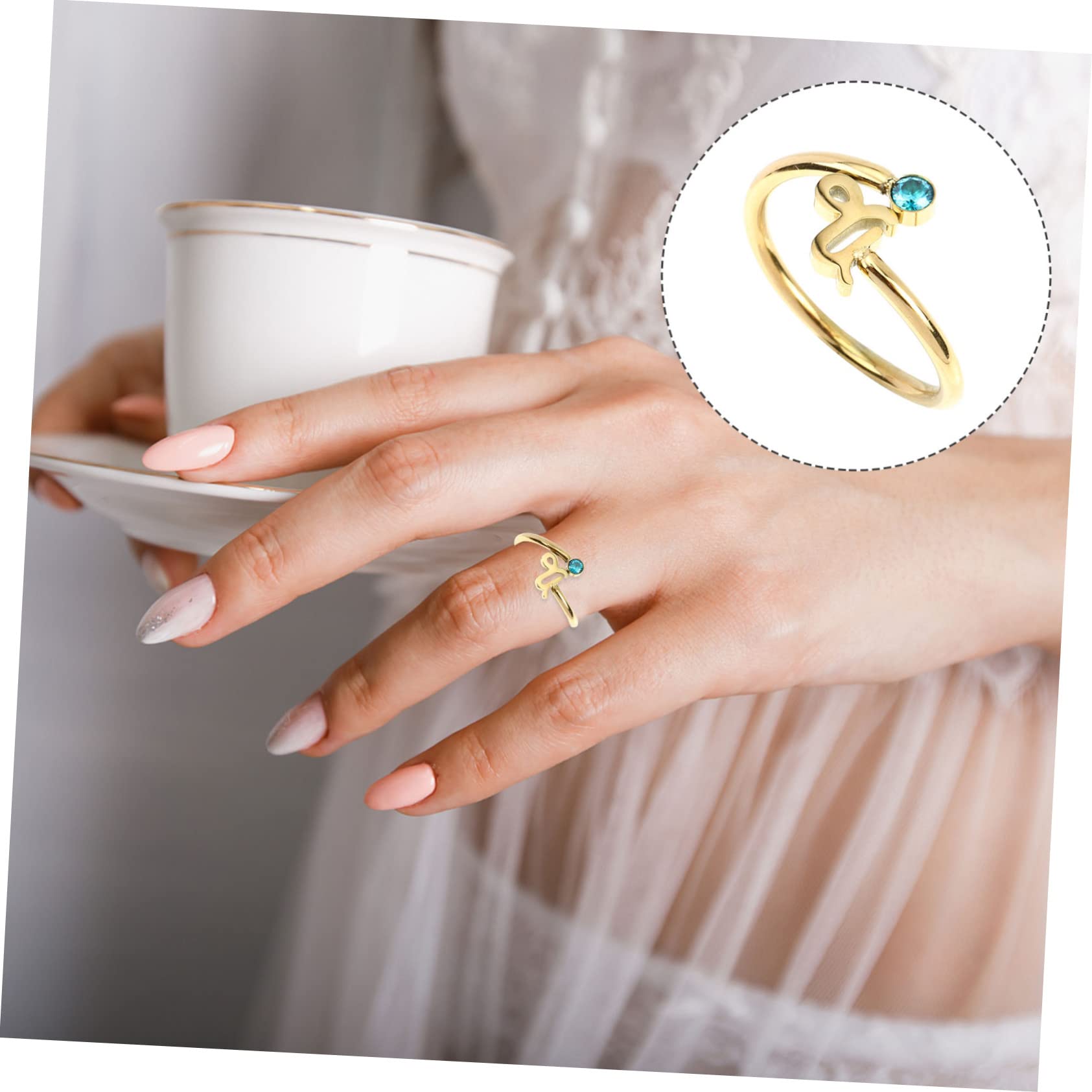 Didiseaon Anillo Abierto del Zodíaco Ajustable Circonita, Dorado | Acero Inoxidable, Diseño para Mujeres y Niñas, Adecuado para Boda y Fiesta
