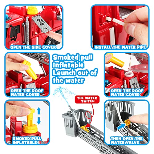 Image of Dwi Dowellin Kids Fire Truck Toys for 3 4 5 6 Years Old Boys, Fire Rescue Vehicle with Shooting Water,Lights and Sounds